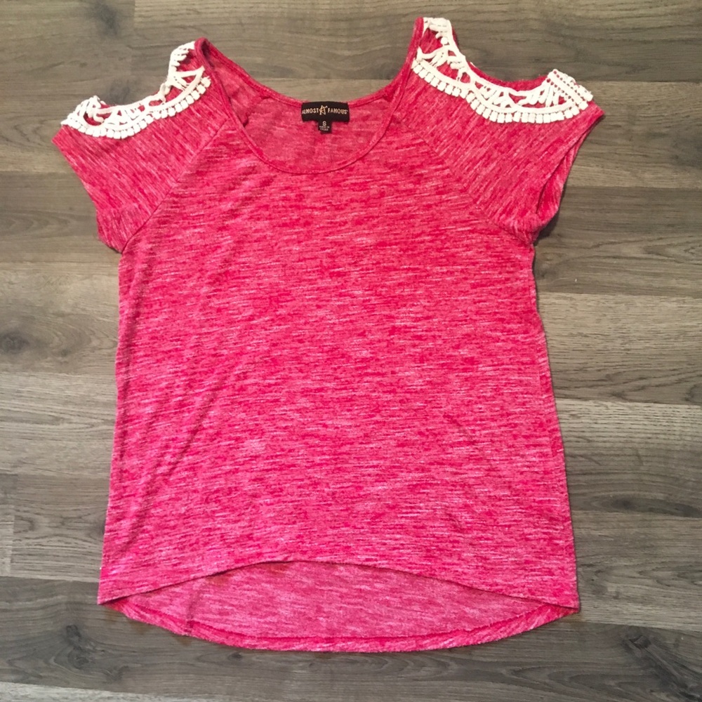 Off the shoulder red shirt with white lace, rue 21